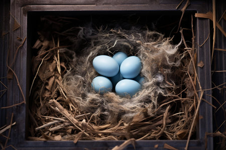 Bird Nest in a Vent with Eggs Inside Generative By Ai.の素材