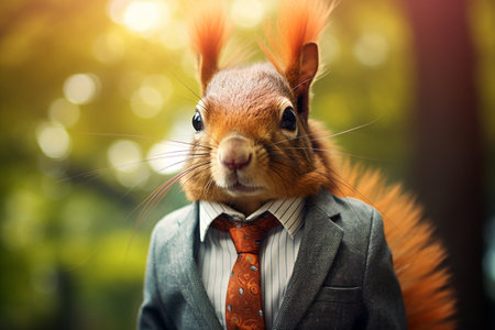 Cool-looking Squirrel in Funky Fashion Dress and Jacket Generative By Ai.の素材