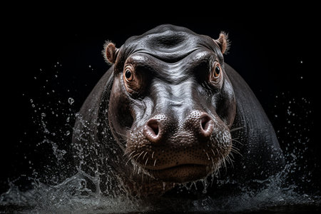 A Hippo's Powerful Presence in the Dark Generative by Ai.の素材