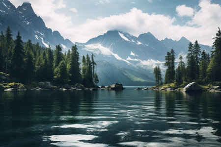 Lake and Mountains in Perfect Harmony generative by Ai.の素材