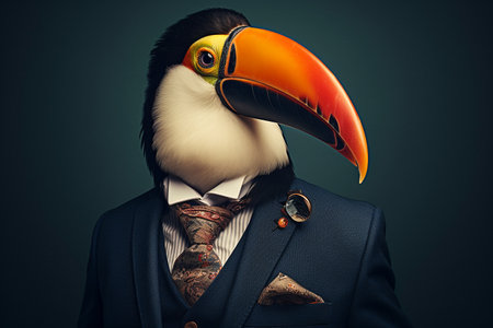 Toucan Wearing a Business Suit and Tie Generative By Ai.の素材