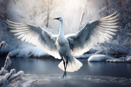 Majestic Crane in a Winter Wonderland Generative By Ai.の素材