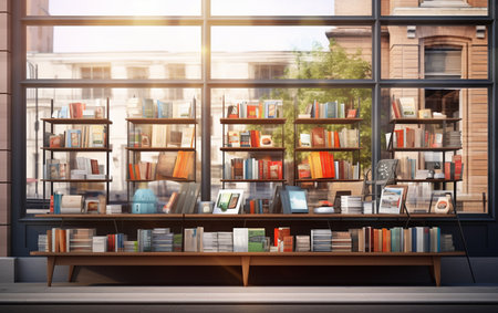 Bestselling Beauties in the Bookstore Window Generative By Ai.の素材
