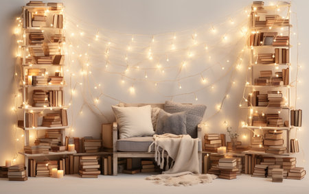 Discovering Bliss in the Bookstore Reading Nook Generative By Ai.の素材