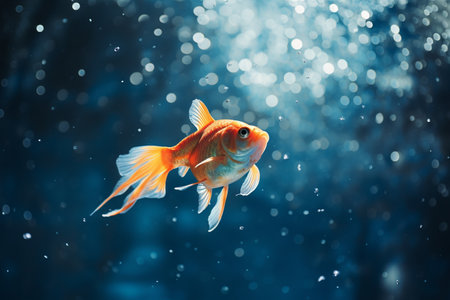 The Graceful Float of a Goldfish in the Ocean Generative By Ai.の素材