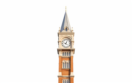 8K Realism of a Campus Clock Tower on White Background Generative By Ai.の素材