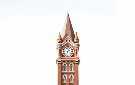 8K Realism of a Campus Clock Tower on White Background Generative By Ai.の素材