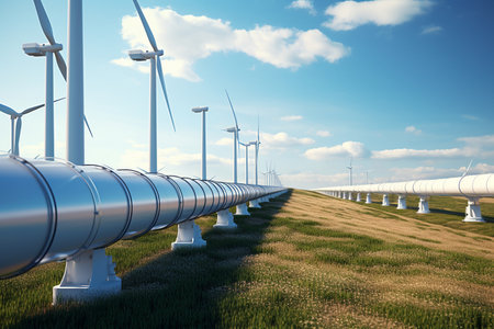 Hydrogen Pipeline with Wind Turbines Generative By Ai.の素材