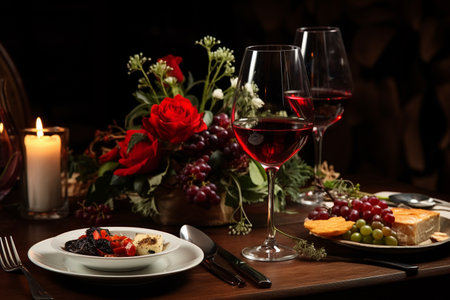 Beautiful Table Setting with Glasses of Wine Generative By Ai.の素材
