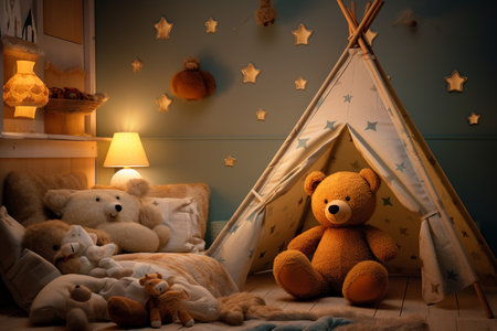 Cozy Children's Bedroom with Toys and Teddy Bear Generative By Ai.の素材