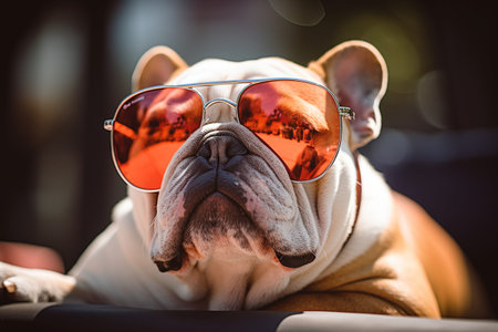 Cute Bulldog in Spectacular Sunglasses Generative By Ai.の素材