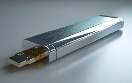 High-Resolution USB Flash Drive On White Background Generative By Ai.の素材