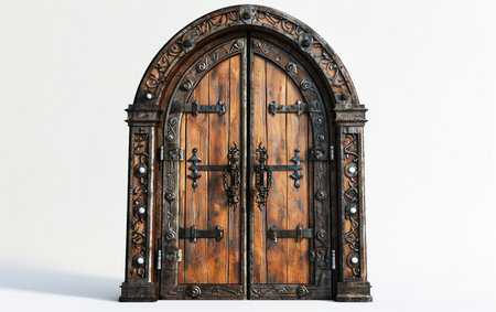 Arched Wooden Door with Rich Ironworkの素材