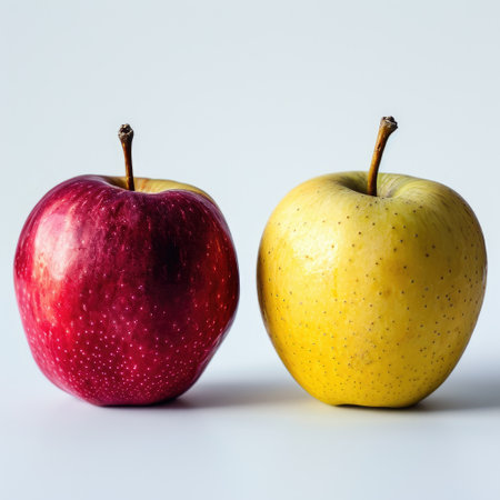 Red and Yellow Apple Harmony On White Background Generative By Ai.の素材