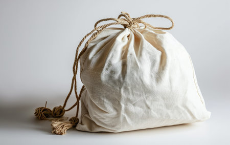 Drawstring Muslin Sack for Everyday Essentials On White Background Generative By Ai.の素材