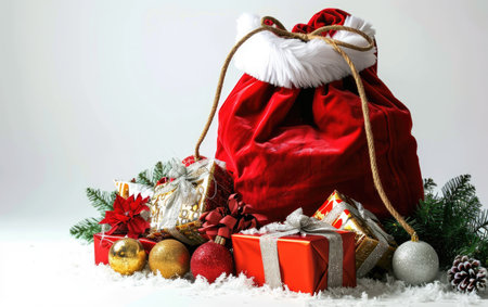 Santa's Red Sack On White Background Generative By Ai.の素材