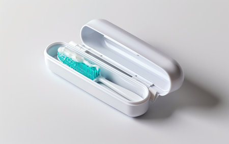 Travel Folding Toothbrush with Built-In Toothpaste On White Background Generative By Ai.の素材