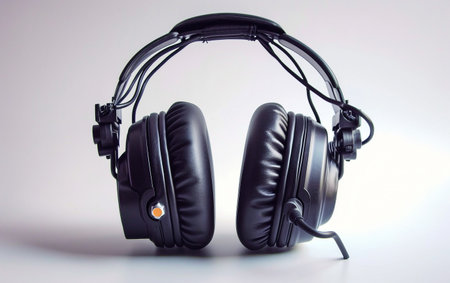 Navigating the Skies with Aviation Headsets On White Background Generative By Ai.の素材