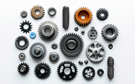 Crafting Excellence in Gear Assembly On White Background Generative By Ai.の素材