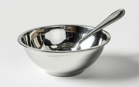Stainless Steel Soup Ladle On White Background Generative By Ai.の素材