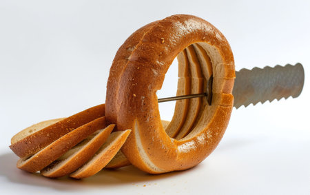 Elegance in Kitchen Tools Bagel Slicer On white Background Generative By Aiの素材