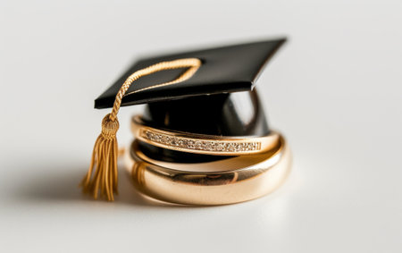 The Graduation Ring Story On white Background Generative By Ai.の素材