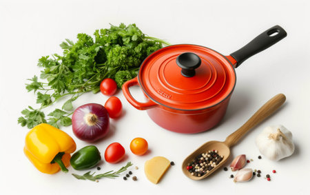 Healthy Cooking Pot for World Health Day Celebration On White Background Generative By Ai.の素材