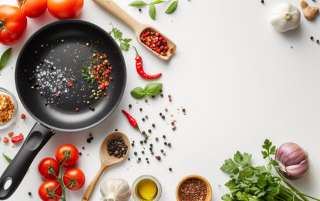 Healthy Cooking Pan for World Health Day Celebration On White Background Generative By Ai.の素材