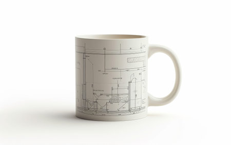 Architects' Coffee Mug with Blueprint Pattern" On White Background Generative By Ai.の素材