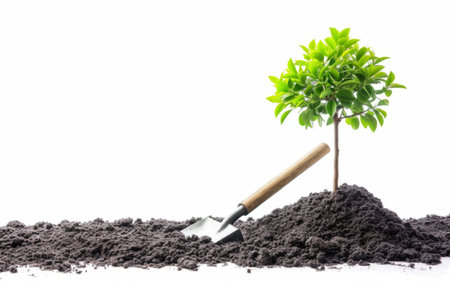 Tree Planting Shovel for World Environment Day Advocacy On White Background Generative By Ai.の素材