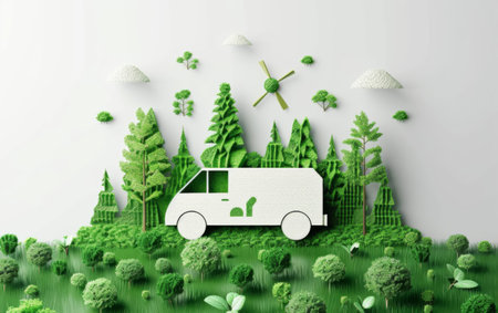 Green Transportation Concept for World Environment Day On White Background Generative By Ai.の素材