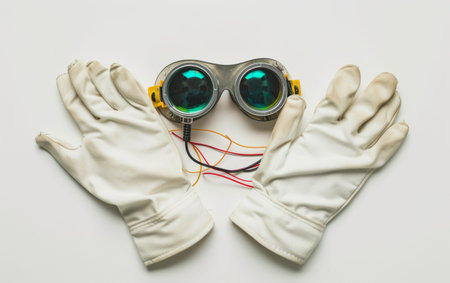 Advanced Protection with Electrical Engineers Safety Gear On White Background Generative By Ai. On White Backgroundの素材