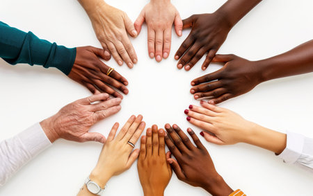 Human Rights Day Hands United in Circle On White Background Generative By Ai.の素材