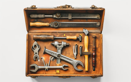 Mechanical Engineer's Toolbox with Essential Tools On White Background Generative By Ai.の素材