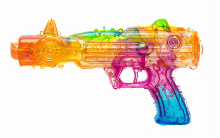 Songkran Water Gun Bursting with Color On White Background Generative By Ai.の素材
