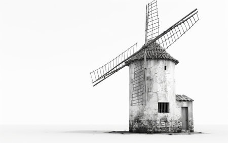 Flowww33 Windmill for Clean Energy Generation On White Background Generative By Ai.の素材