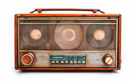 Rediscovering Nostalgia with Retro Radios On White Background Generative By Ai.の素材