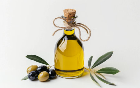 Unlocking Flavors with Premium Olive Oil On White Background Generative By Ai.の素材