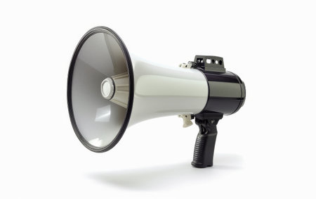 Navigating Crowds with a Powerful Bullhorn On White Background Generative By Ai.の素材