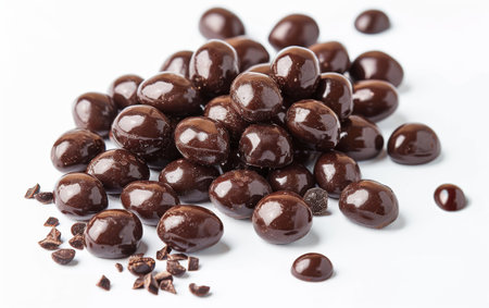 Indulging in Chocolate-Covered Espresso Beans and Dark Chocolate On White Background Generative By Ai.の素材