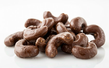 Chocolate-Covered Cashews Delight On White Background Generative By Ai.の素材