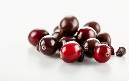 Indulging in Chocolate-Covered Cranberries Delight On White Background Generative By Ai.の素材