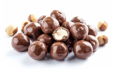 Tempting Tastebuds with Chocolate-Covered Hazelnut Elegance On White Background Generative By Ai.の素材