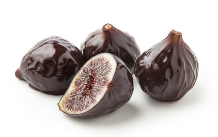 Tempting Tastebuds with Chocolate-Covered Fig Delicacies On White Background Generative By Ai.の素材