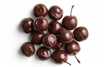 Tempting Tastebuds with Chocolate-Covered Cherries On White Background Generative By Ai.の素材