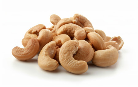Savoring the Richness of Roasted Cashews On White Background Generative By Ai.の素材