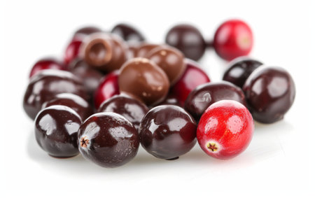 Savoring the Harmony of Chocolate and Cranberries On White Background Generative By Ai.の素材