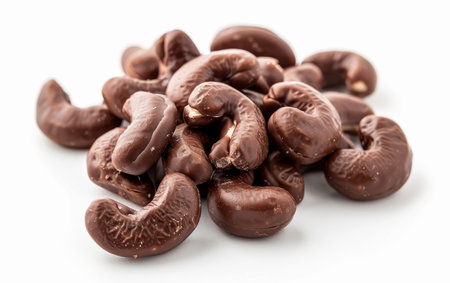 Savoring the Harmony of Chocolate and Cashews On White Background Generative By Ai.の素材