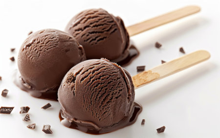 Tempting Tastebuds with Chocolate-Coated Ice Cream On White Background Generative By Ai.の素材