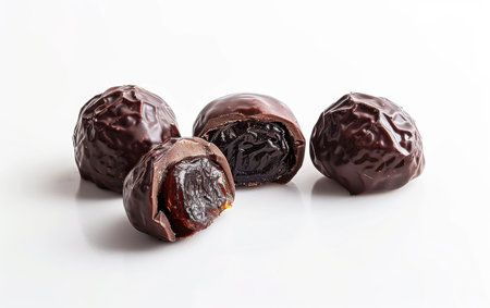 Indulging in Chocolate-Covered Dates Delight On White Background Generative By Ai.の素材
